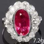 LARGE RUBY AND DIAMOND CLUSTER RING