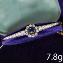 VICTORIAN SAPPHIRE AND DIAMOND CLUSTER HINGED BANGLE