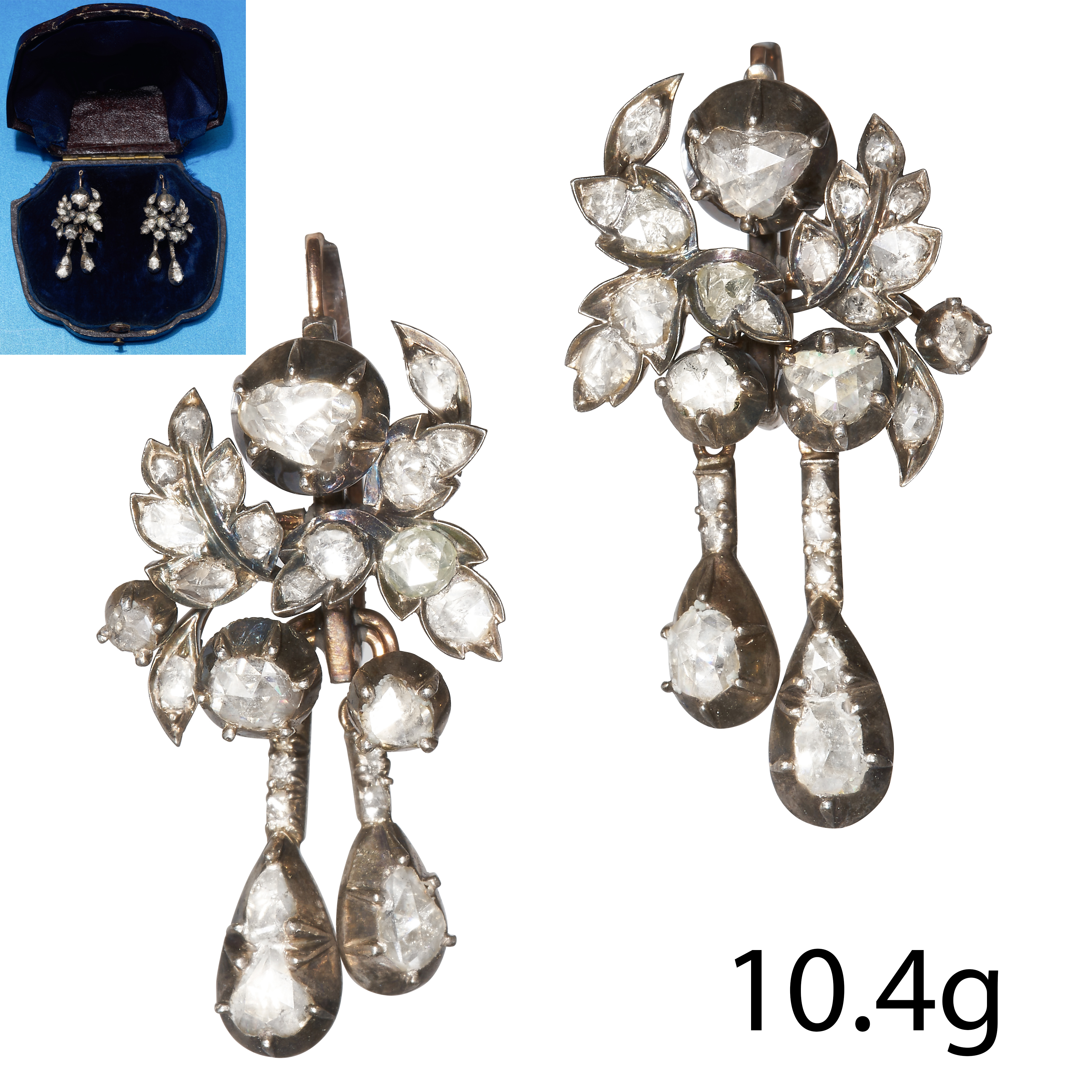 PAIR OF ANTIQUE ROSE CUT DIAMOND FLORAL EARRINGS