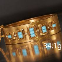 ANTIQUE TURQUOISE AND SEED PEARLS BANGLE