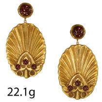 PAIR OF ANTIQUE EGYPTIAN REVIVAL GARNET AND DIAMOND DROP EARRINGS