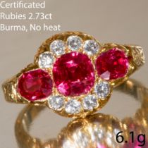 CERTIFICATED BURMA RUBY AND DIAMOND CLUSTER RING