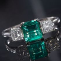 COLOMBIAN EMERALD AND DIAMOND 3-STONE RING