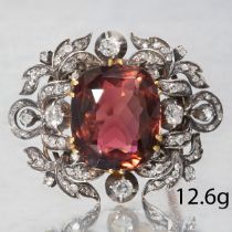 TOURMALINE AND DIAMOND BROOCH