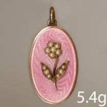 PINK ENAMEL AND PEARL PENDANT