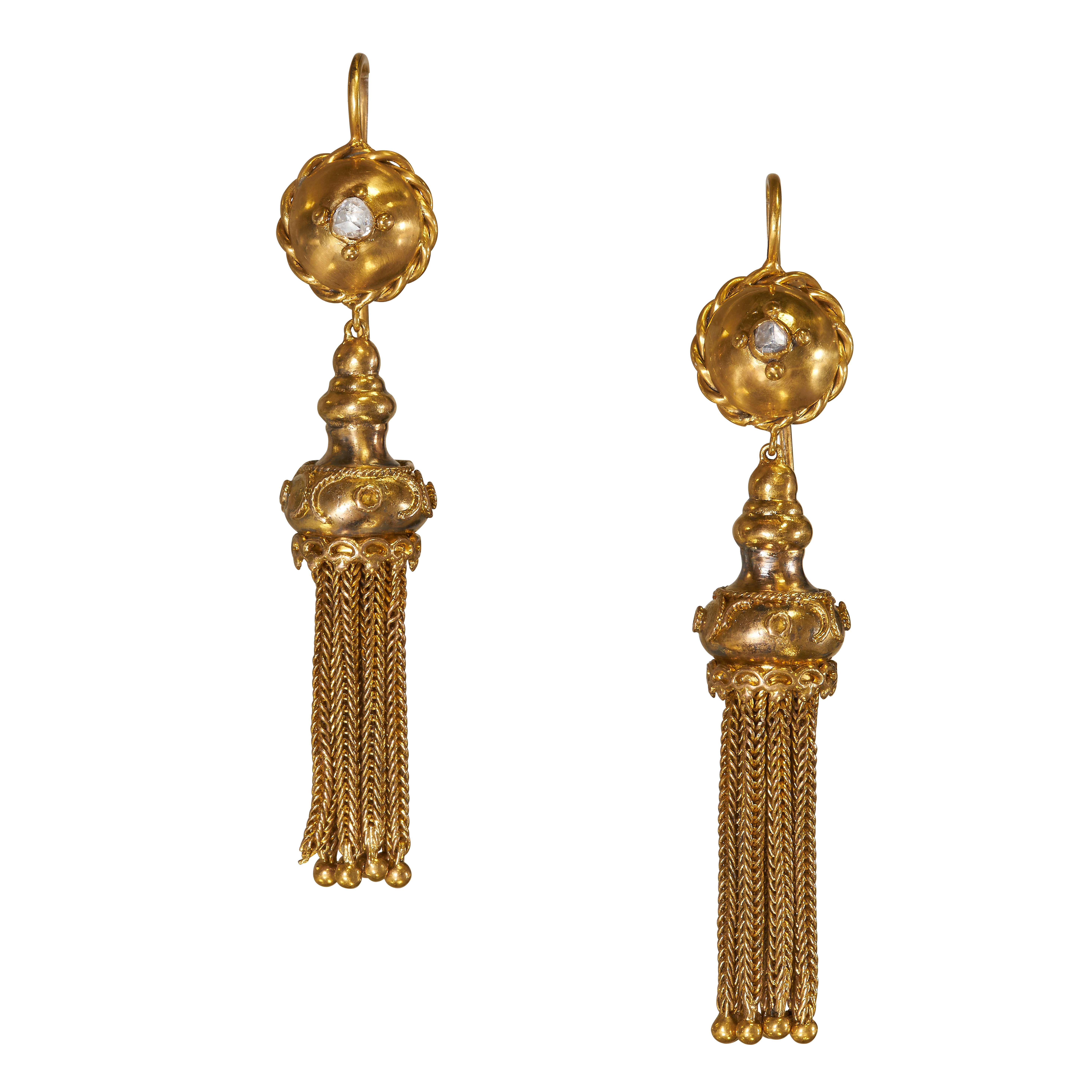 PAIR OF ETRUSCAN REVIVAL TASSEL EARRINGS