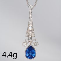 SAPPHIRE AND DIAMOND PENDANT NECKLACE