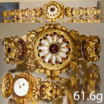 EXQUISITE ANTIQUE GARNET AND SEED PEARL WATCH BRACELET