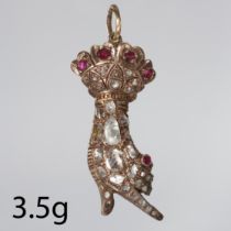 ANTIQUE ROSE CUT DIAMONDS AND RUBY GLOVE PENDANT