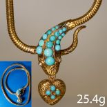 VICTORIAN GOLD AND TURQUOISE SNAKE NECKLACE