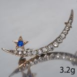 DIAMOND AND SAPPHIRE CRESCENT BROOCH