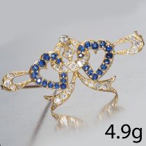 SAPPHIRE AND DIAMOND DOUBLE HEART BROOCH