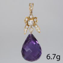 LARGE AMETHYST AND DIAMOND PENDANT