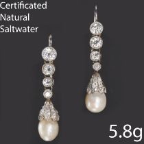 PAIR OF CERTIFICATED NATURAL SALTWATER PEARL AND DIAMOND EARRINGS