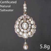 ANTIQUE CERTIFICATED NATURAL PEARL AND DIAMOND PENDANT