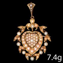ANTIQUE VICTORIAN PEARL AND DIAMOND HEART PENDANT/BROOCH