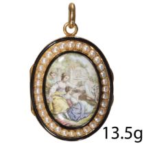 MINIATURE PORTRAIT WITH ENAMEL AND PEARL LOCKET PENDANT