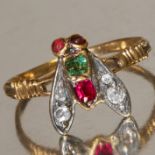 VICTORIAN RUBY EMERALD AND DIAMOND FLY RING