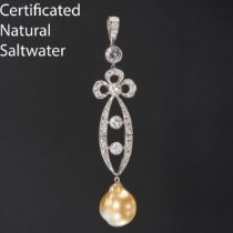 BELLE EPOQUE CERTIFICATED NATURAL PEARL AND DIAMOND PENDANT