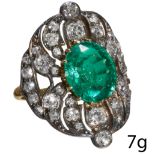 IMPRESSIVE EDWARDIAN EMERALD AND DIAMOND RING