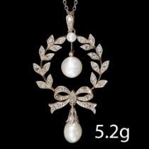 FINE EDWARDIAN PEARL AND DIAMOND PENDANT