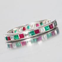 UNUSUAL DIAMOND RUBY AND EMERALD FULL ETERNITY RING