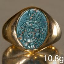 CARVED BLOODSTONE INTAGLIO SEAL RING