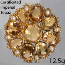 ANTIQUE CERTIFICATE IMPERIAL TOPAZ AND PEARL BROOCH