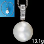 LARGE SOUTH SEA PEARL AND DIAMOND PENDANT