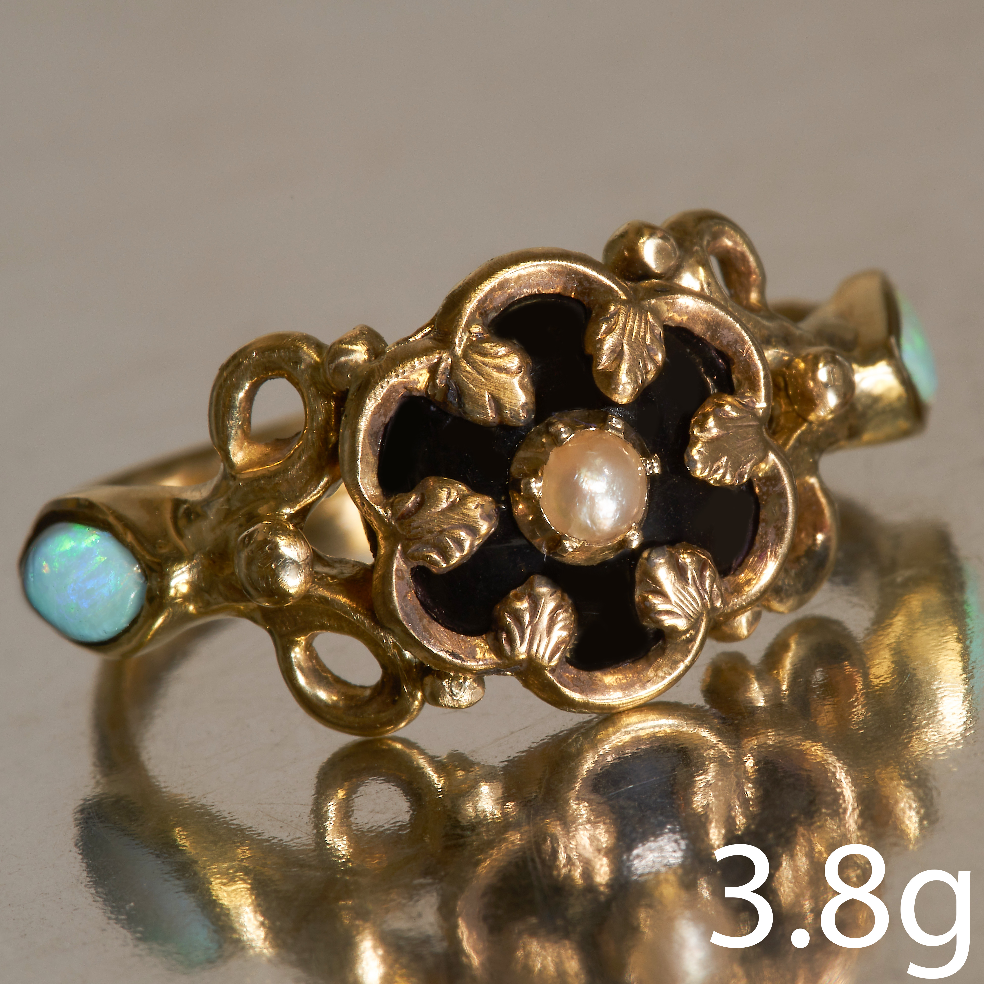 ANTIQUE PEARL ENAMEL AND OPAL RING
