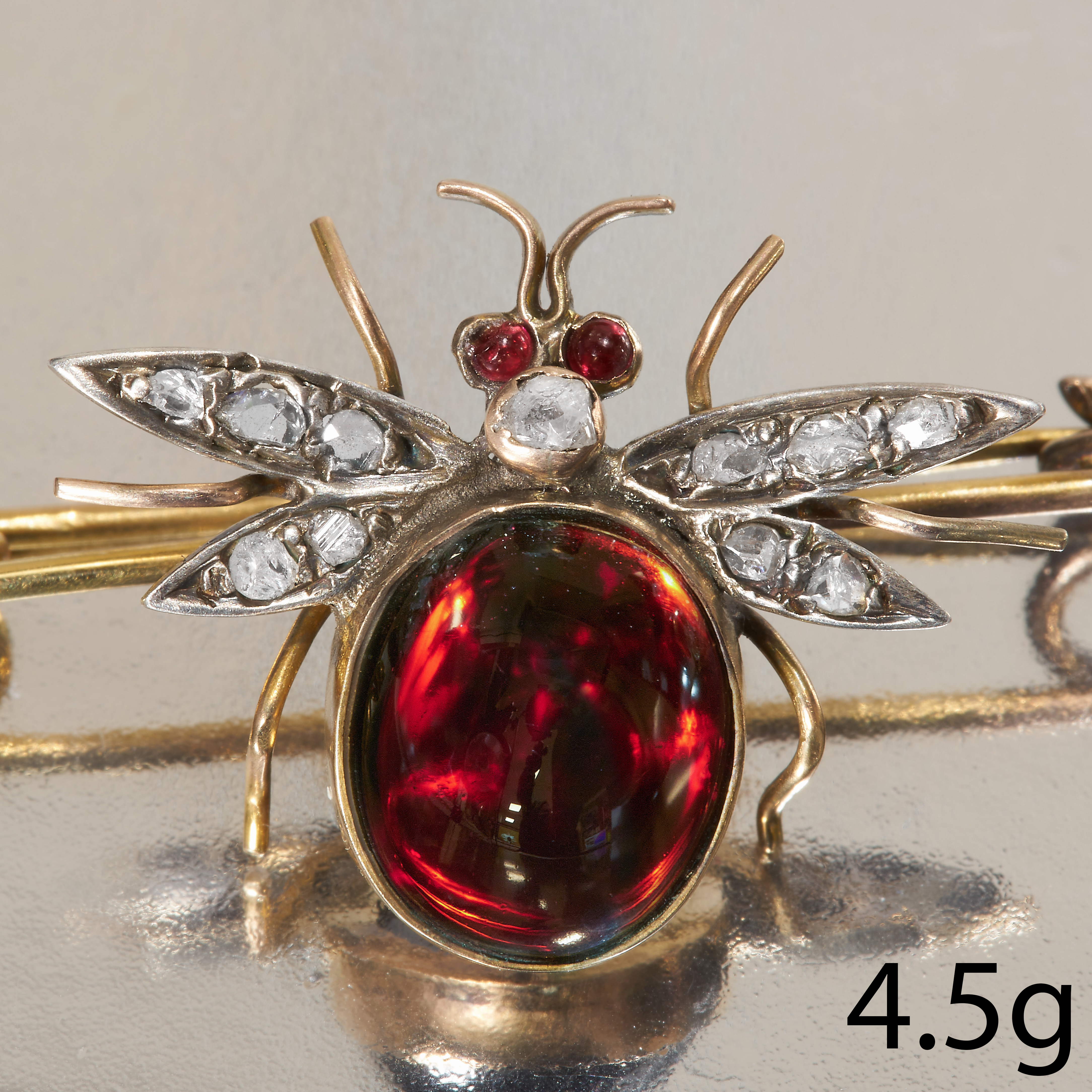 VICTORIAN GARNET AND DIAMOND FLY BROOCH