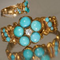 VICTORIAN TURQUOISE AND DIAMOND CLUSTER RING
