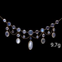 FINE ANTIQUE MOONSTONE AND SAPPHIRE DROP NECKLACE