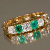 EMERALD AND DIAMOND 5-STONE RING