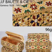 J.F BAUTTE & CIE, GENEVA. 1826-1837, A RARE AND EXQUISITE GOLD AND ENAMEL SNUFFBOX
