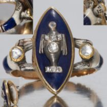 RARE ANTIQUE GEORGIAN ENAMEL SAPPHIRE AND DIAMOND LOCKET RING