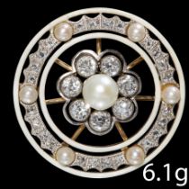 EDWARDIAN PEARL DIAMOND AND ENAMEL BROOCH