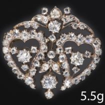 VICTORIAN DIAMOND DOUBLE HEART BROOCH