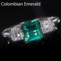 COLOMBIAN EMERALD AND DIAMOND 3-STONE RING