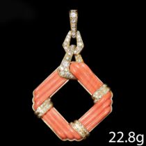 FINE LARGE CORAL AND DIAMOND PENDANT