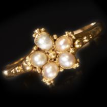 ANTIQUE FLORAL PEARL CLUSTER GOLD RING