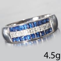 3-ROW SAPPHIRE AND DIAMOND RING