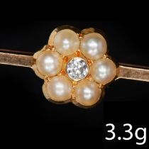 ANTIQUE PEARL AND DIAMOND CLUSTER BROOCH