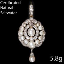 ANTIQUE CERTIFICATED NATURAL PEARL AND DIAMOND PENDAN