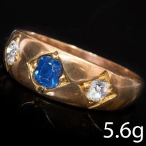 SAPPHIRE AND DIAMOND GYPSY RING.