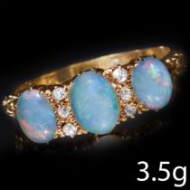 EDWARDIAN OPAL AND DIAMOND 9 STONE RING.