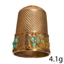 ANTIQUE GOLD AND TURQUOISE THIMBLE.