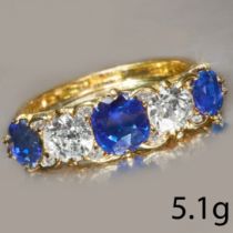 SAPPHIRE AND DIAMOND FIVE STONE RING.