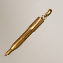 UNUSUAL ANTIQUE GOLD FOUNTAIN PEN CHARM PENDANT.