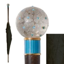 ROCK CRYSTAL, TURQUOISE AND ENAMEL PARASOL HANDLE
